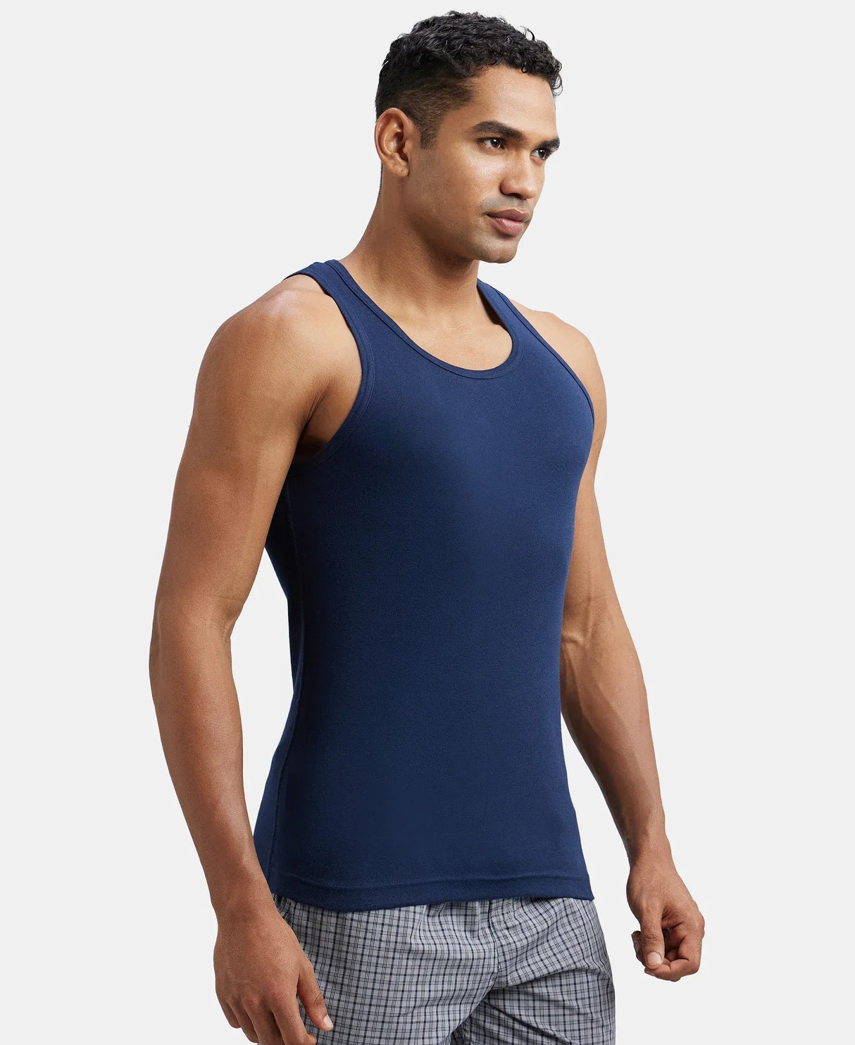 Super Combed Cotton Rib Round Neck Sleeveless Vest #FP04 - Deep Navy