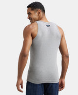 Super Combed Cotton Rib Round Neck Sleeveless Vest #FP04 - Grey Melange & Teal Green