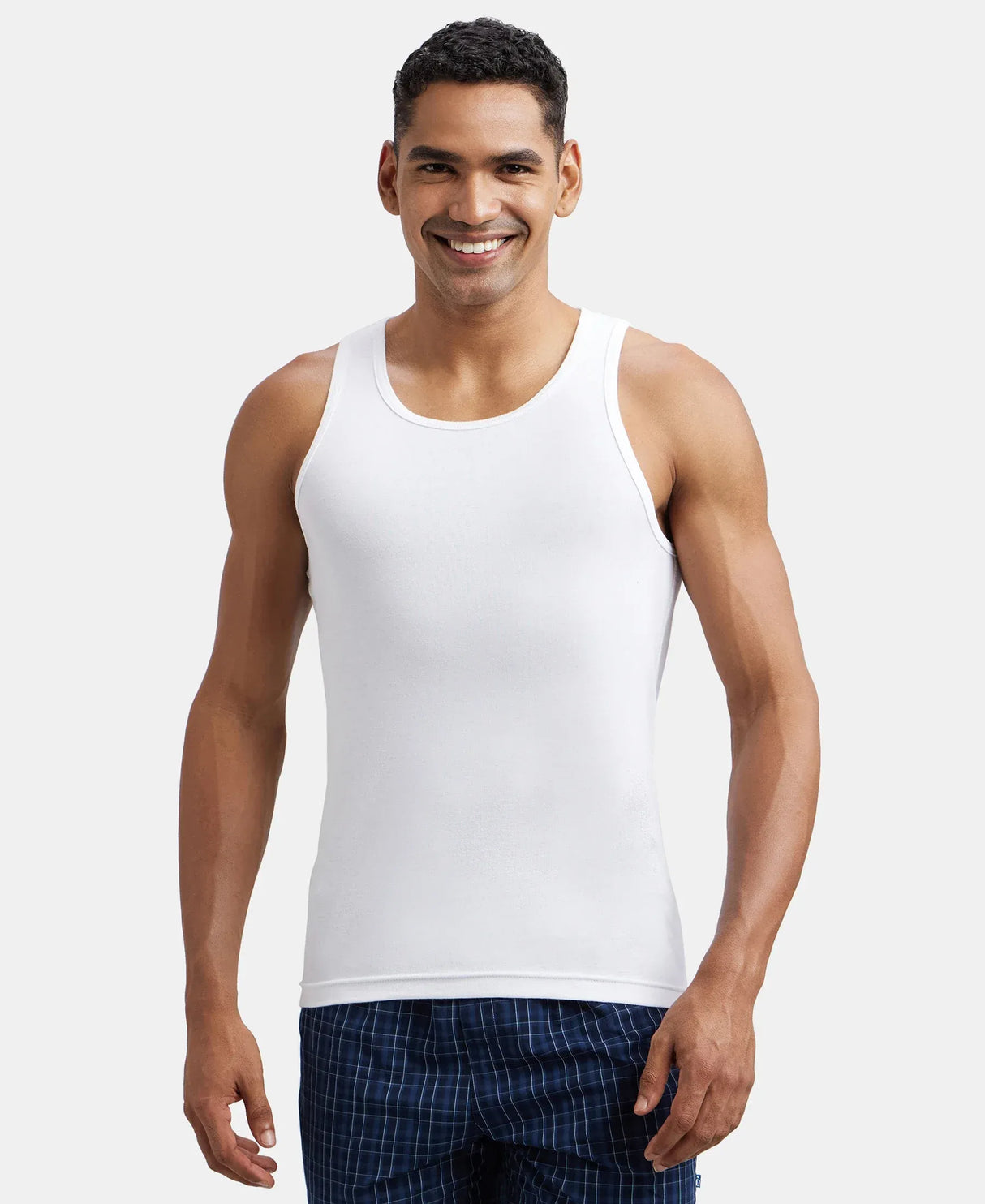 Super Combed Cotton Rib Round Neck Sleeveless Vest #FP04 - White