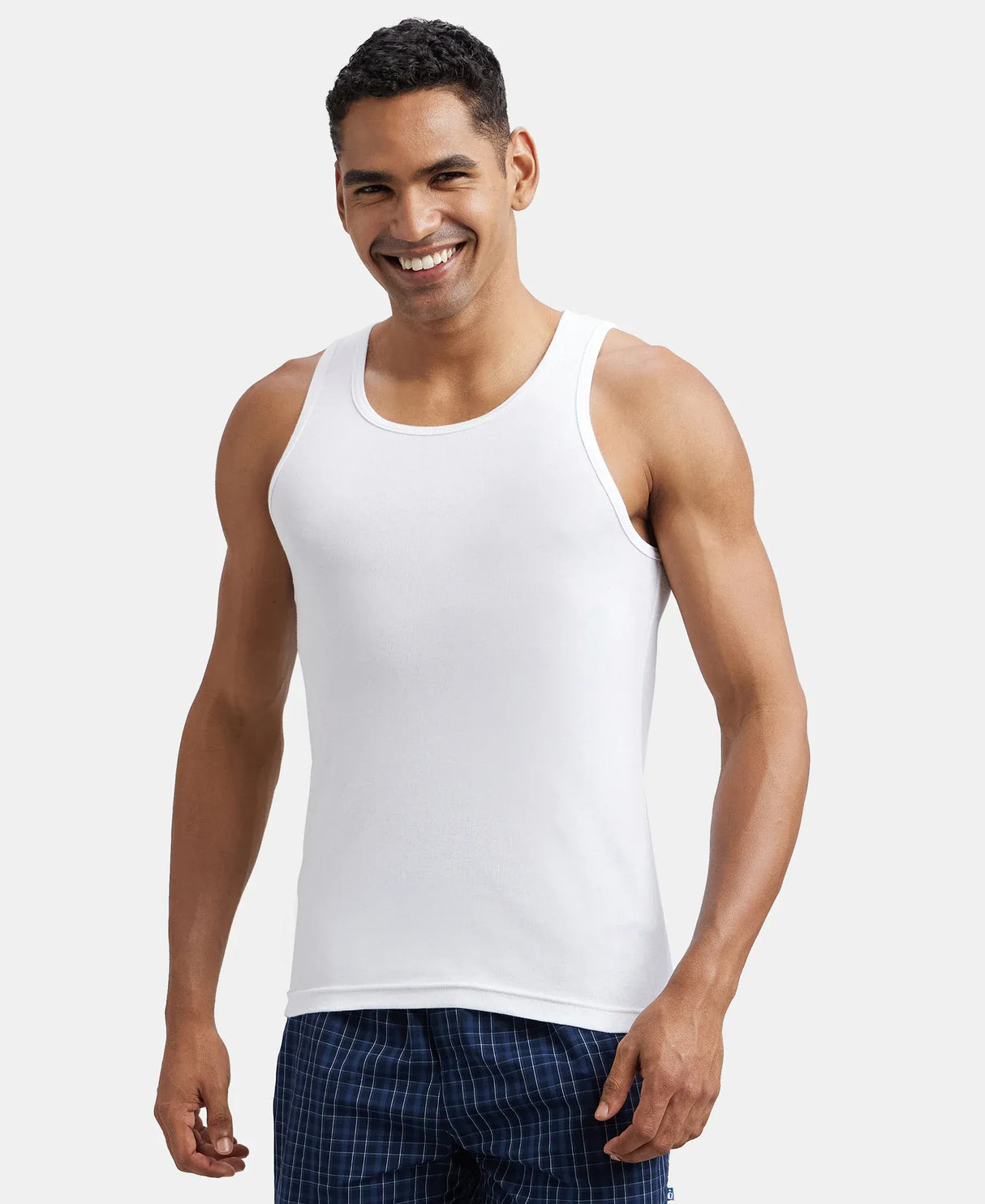 Super Combed Cotton Rib Round Neck Sleeveless Vest #FP04 - White