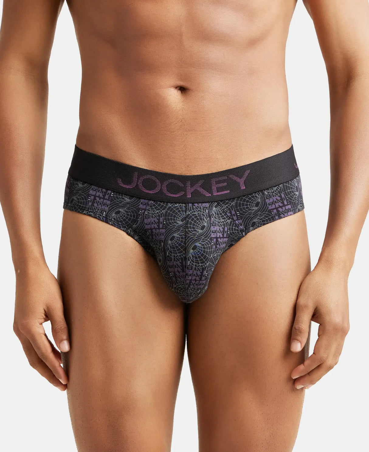 JOCKEY Super Combed Cotton Printed Brief with Ultrasoft Waistband #FP22- Black & Plum