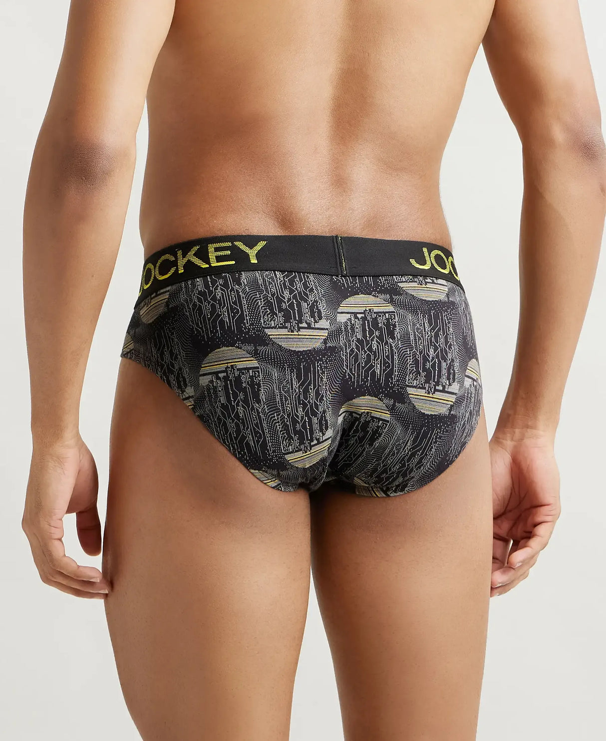 JOCKEY Super Combed Cotton Printed Brief with Ultrasoft Waistband #FP22- Black & Empire Yellow