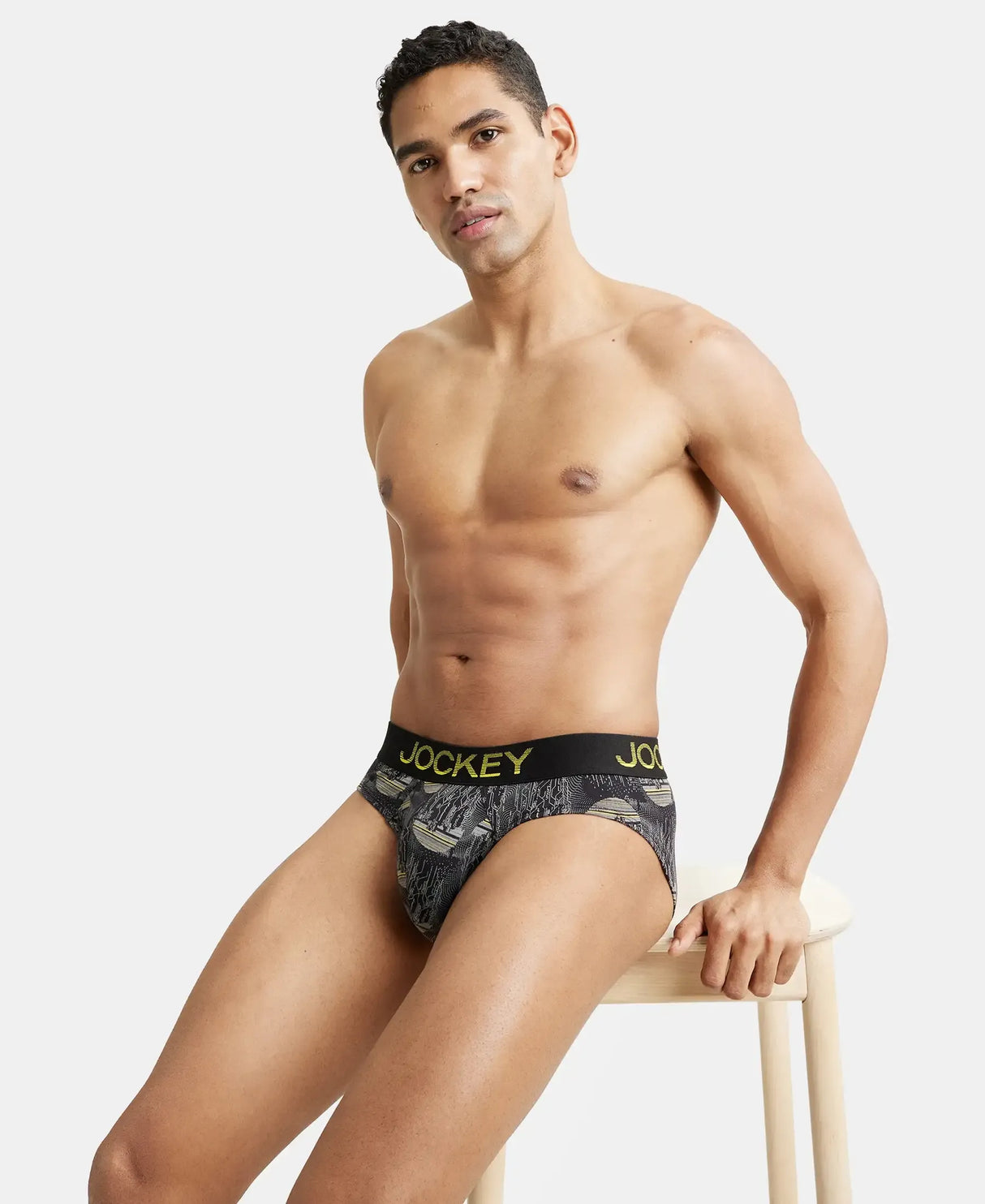 JOCKEY Super Combed Cotton Printed Brief with Ultrasoft Waistband #FP22- Black & Empire Yellow