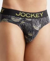 JOCKEY Super Combed Cotton Printed Brief with Ultrasoft Waistband #FP22- Black & Empire Yellow