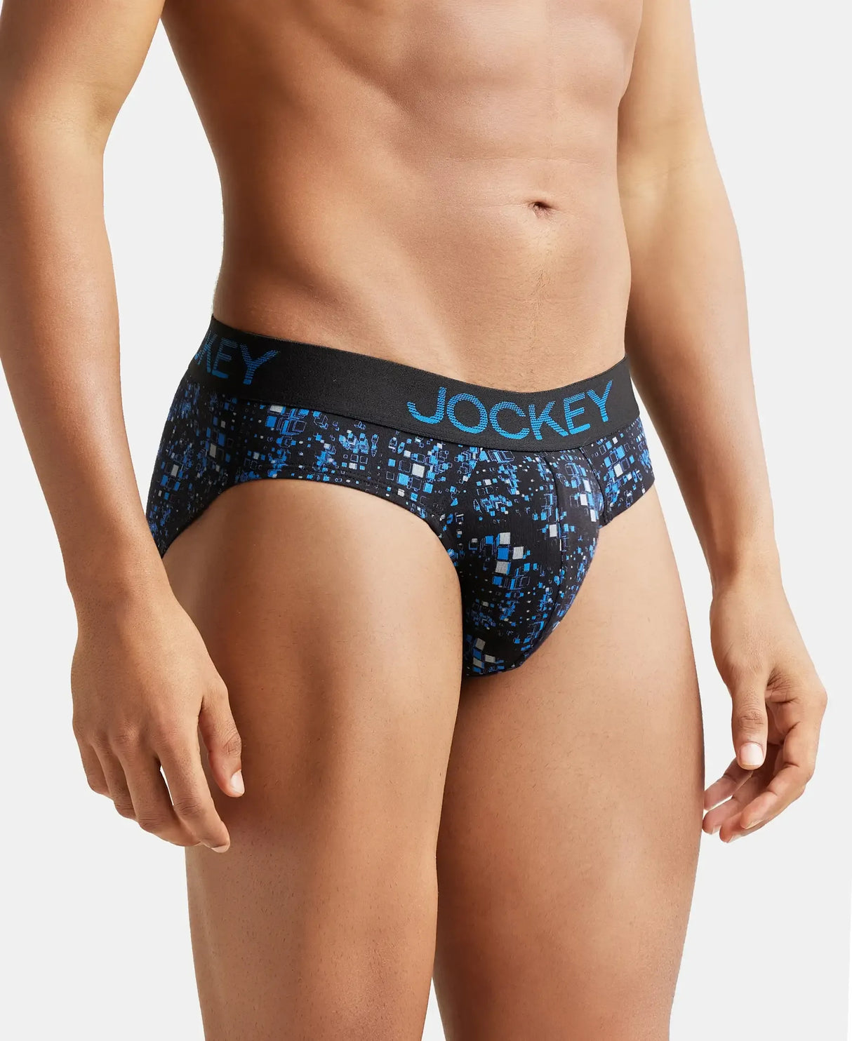 JOCKEY Super Combed Cotton Printed Brief with Ultrasoft Waistband #FP22- Black & Sky Driver