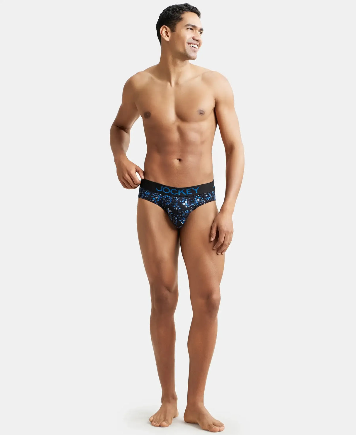 JOCKEY Super Combed Cotton Printed Brief with Ultrasoft Waistband #FP22- Black & Sky Driver