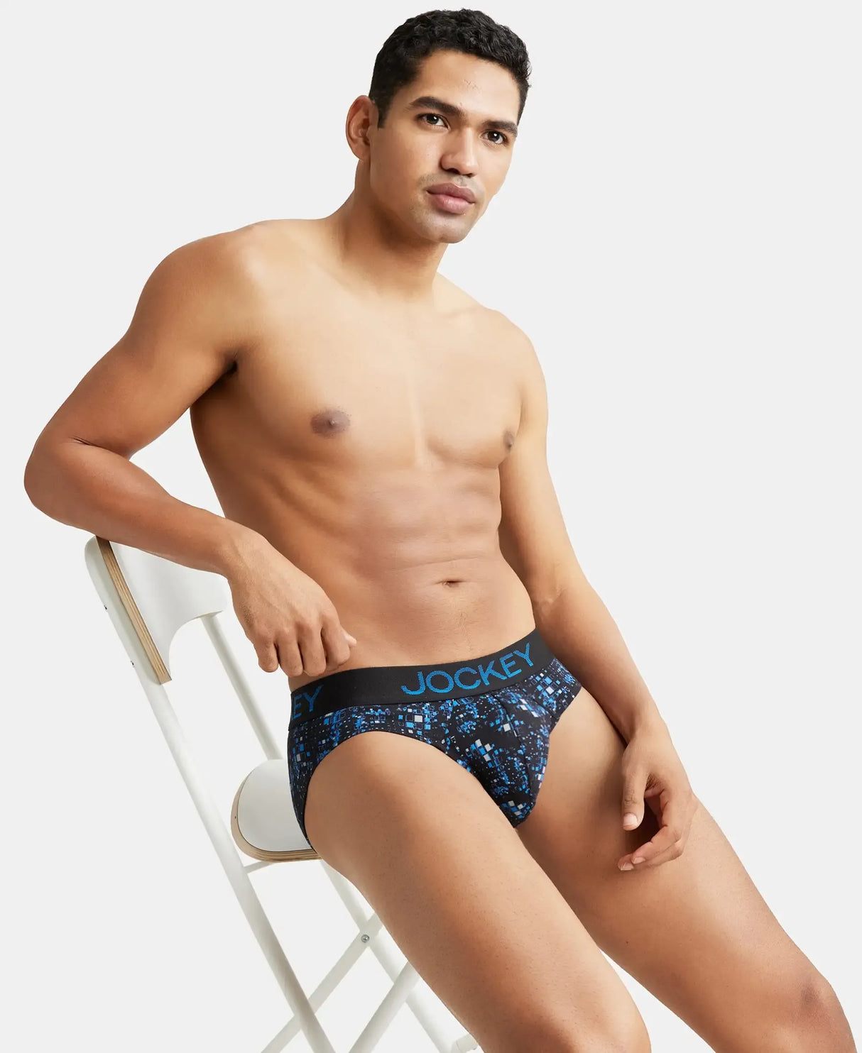 JOCKEY Super Combed Cotton Printed Brief with Ultrasoft Waistband #FP22- Black & Sky Driver