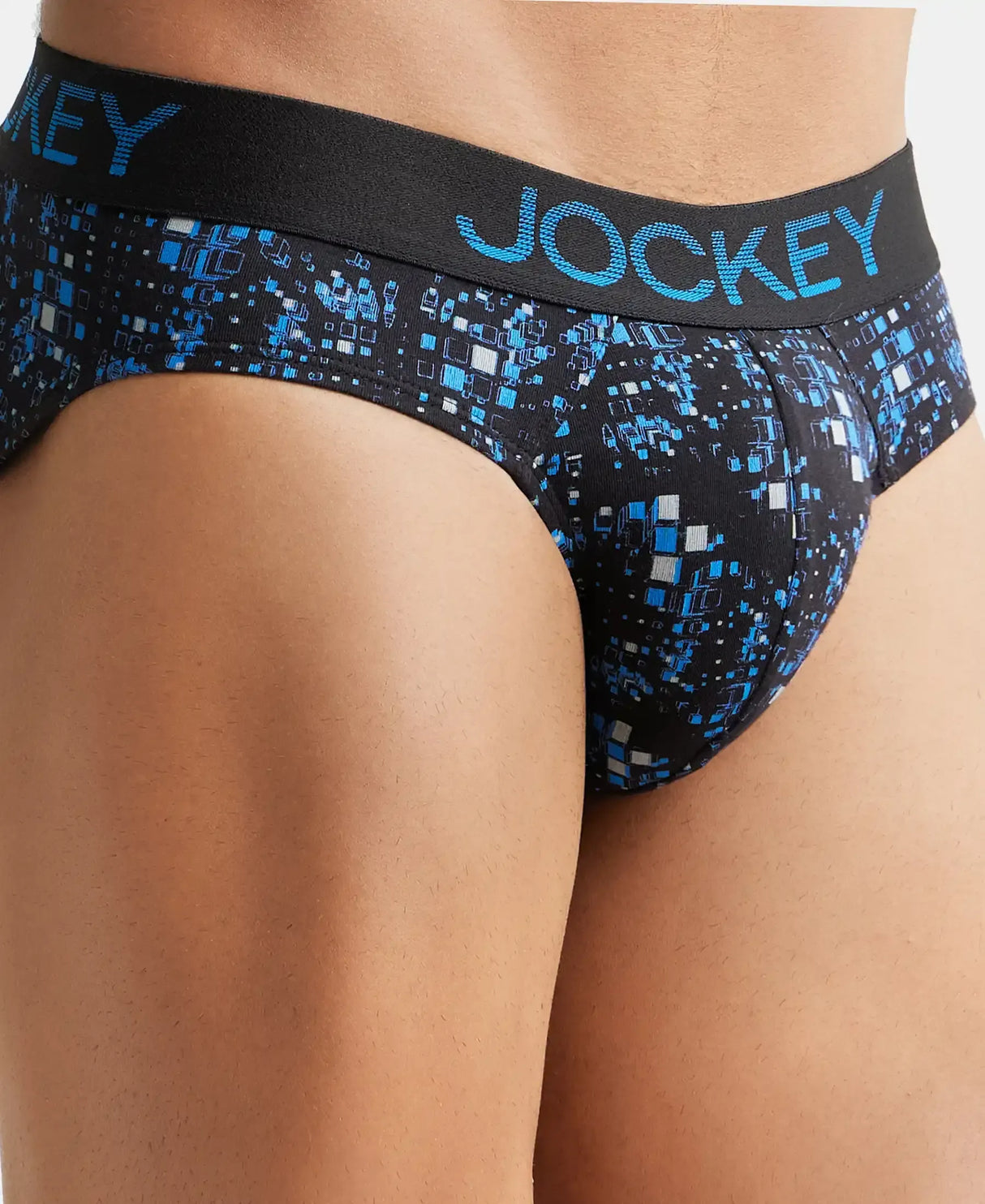 JOCKEY Super Combed Cotton Printed Brief with Ultrasoft Waistband #FP22- Black & Sky Driver