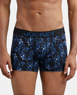 JOCKEY Super Combed Cotton Printed Trunk with Ultrasoft Waistband #FP23- Black & Sky Driver