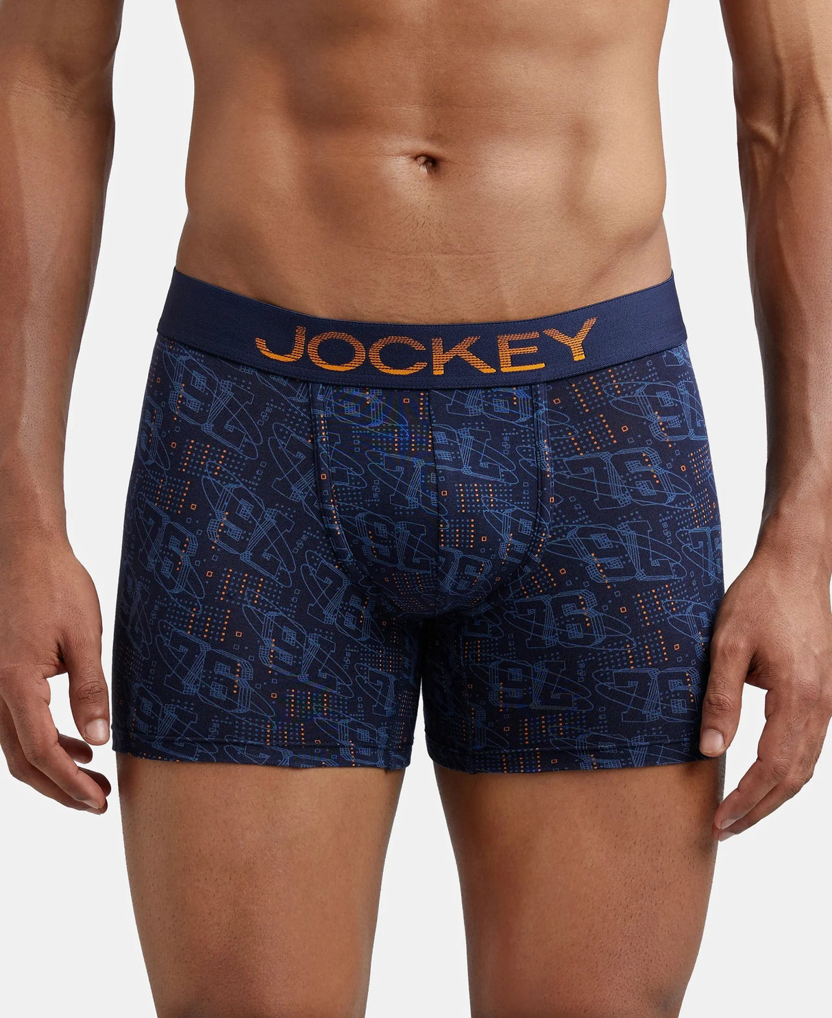 JOCKEY Super Combed Cotton Printed Trunk with Ultrasoft Waistband #FP23- Navy & Autumn Glory