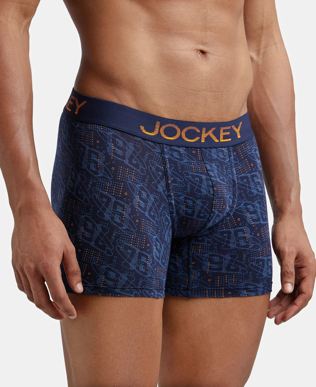 JOCKEY Super Combed Cotton Printed Trunk with Ultrasoft Waistband #FP23- Navy & Autumn Glory