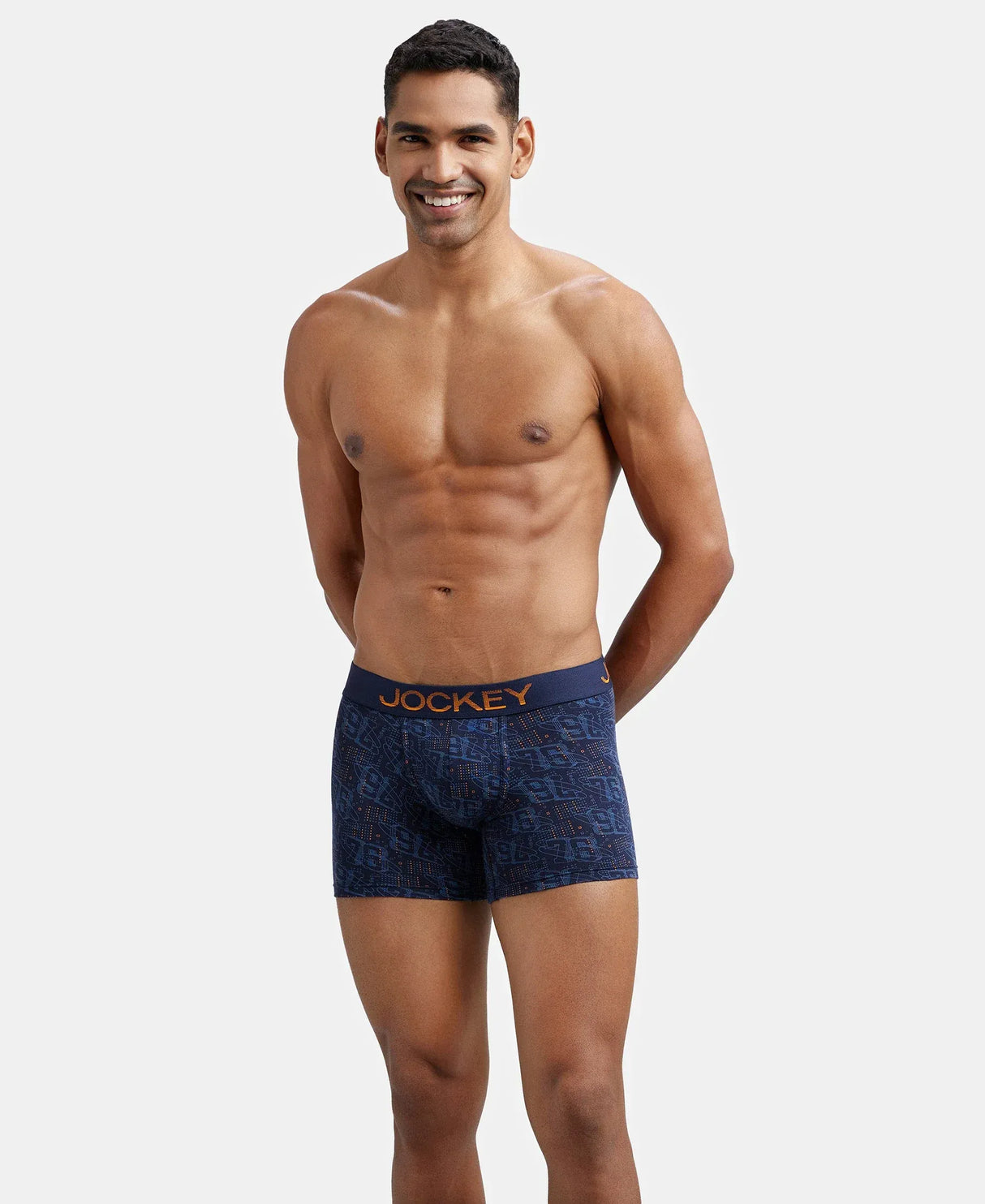 JOCKEY Super Combed Cotton Printed Trunk with Ultrasoft Waistband #FP23- Navy & Autumn Glory