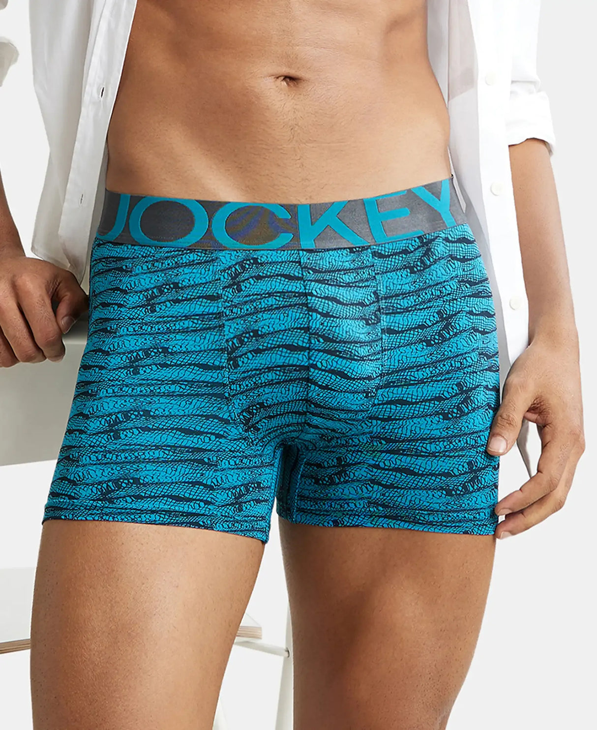 JOCKEY Tactel Microfiber Printed Trunk with Moisture Move Properties #IC30- Ocean Depth Prints