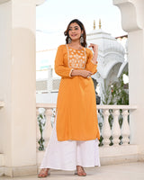 Anku - Cotton Slub Embroidered A-line Kurta