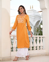 Anku - Cotton Slub Embroidered A-line Kurta