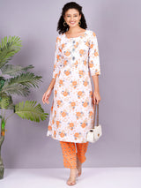 Jessie - Women Rayon Orange Round Neck Kurta Pant