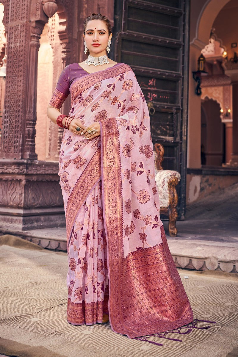 RACHNA - Slub Cotton Silk Banarasi Zari With Multipal Thred Work Saree With Blouse