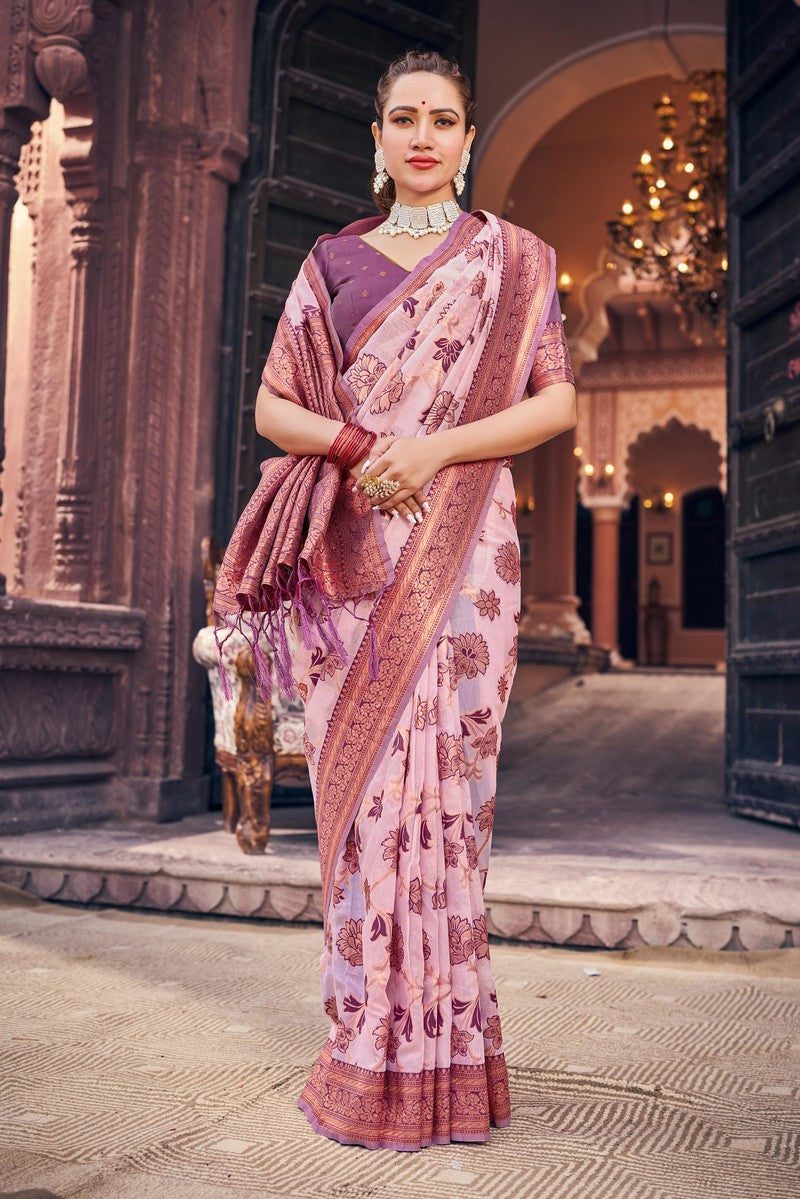 RACHNA - Slub Cotton Silk Banarasi Zari With Multipal Thred Work Saree With Blouse