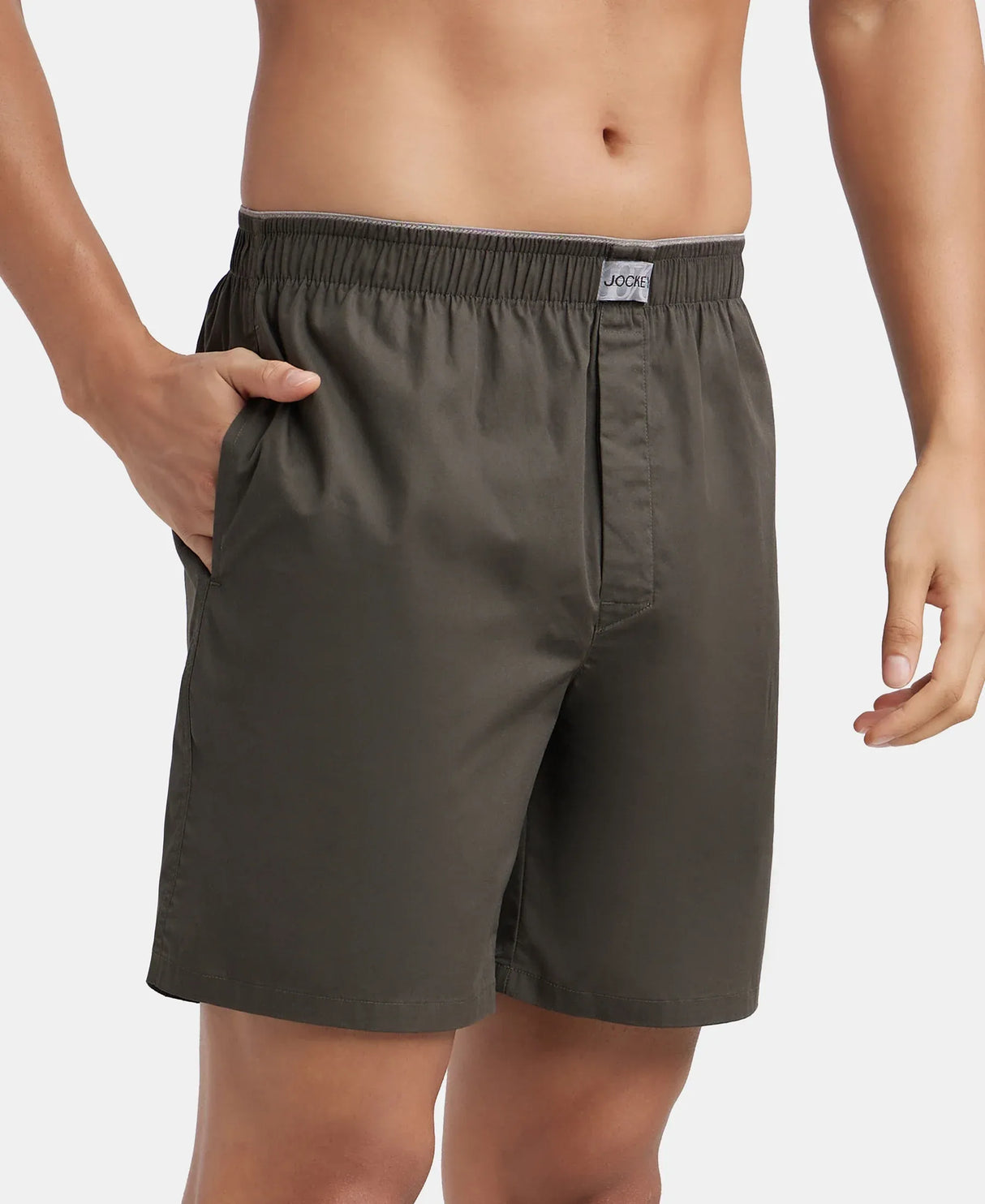 JOCKEY Super Combed Mercerized Cotton Woven Fabric Boxer Shorts #MC10 - Deep Olive