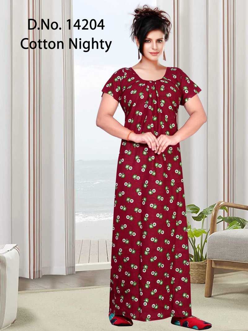 Missy - Cotton Printed Nighty Gown - Red