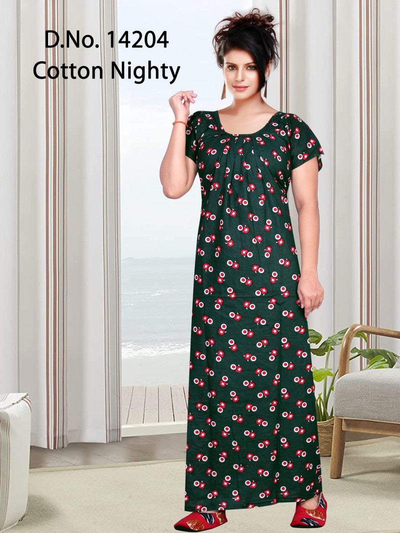 Missy - Cotton Printed Nighty Gown - Green