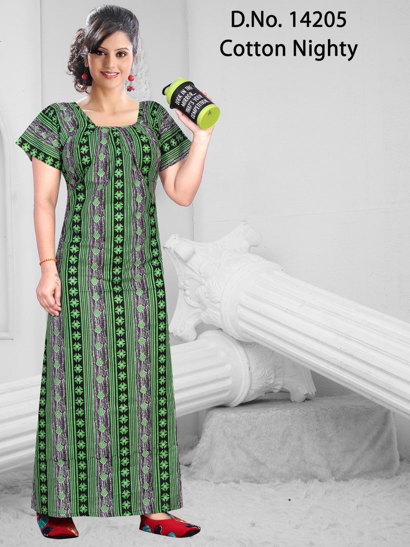 Missy - Cotton Printed Nighty Gown - Green