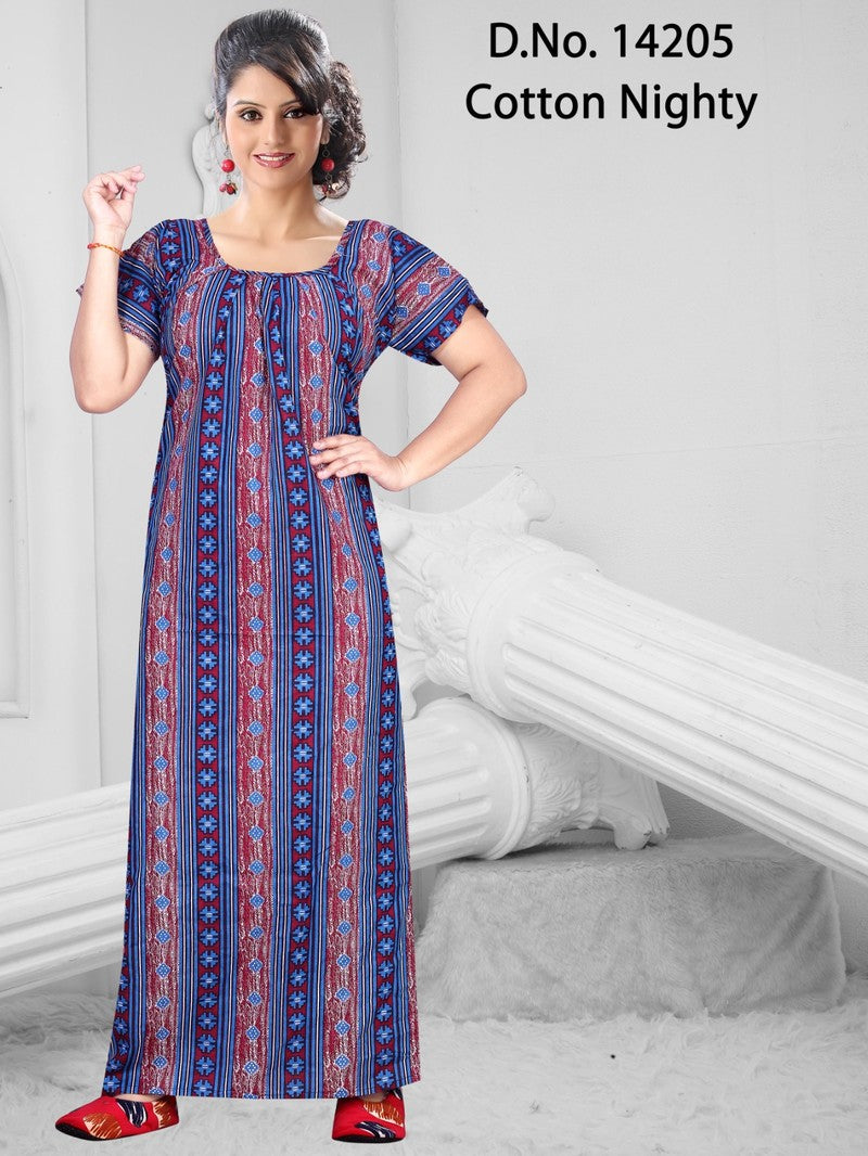 Missy - Cotton Printed Nighty Gown - Blue