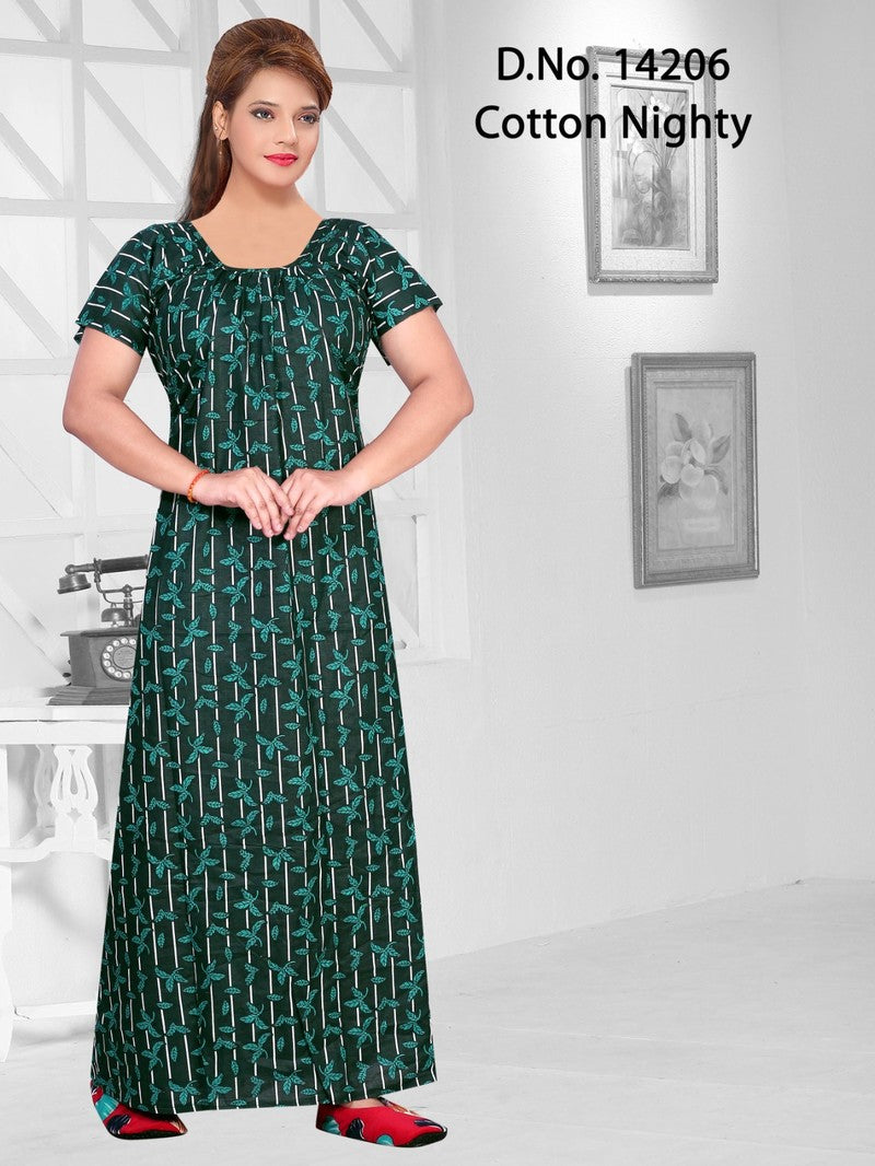 Missy - Cotton Printed Nighty Gown - Green