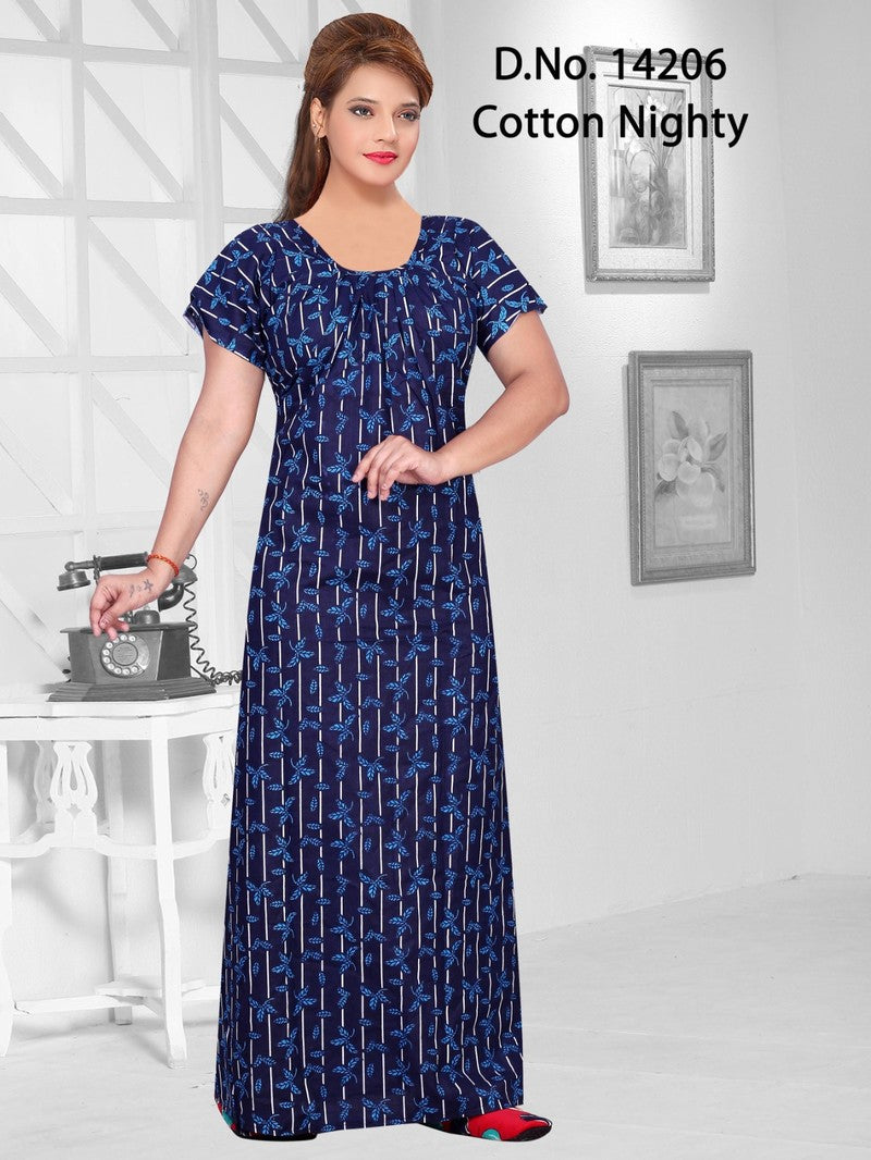 Missy - Cotton Printed Nighty Gown - Blue