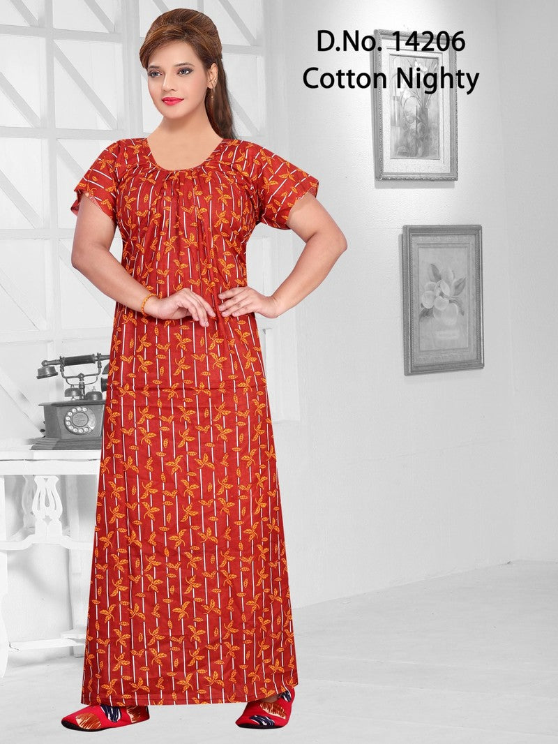 Missy - Cotton Printed Nighty Gown - Orange