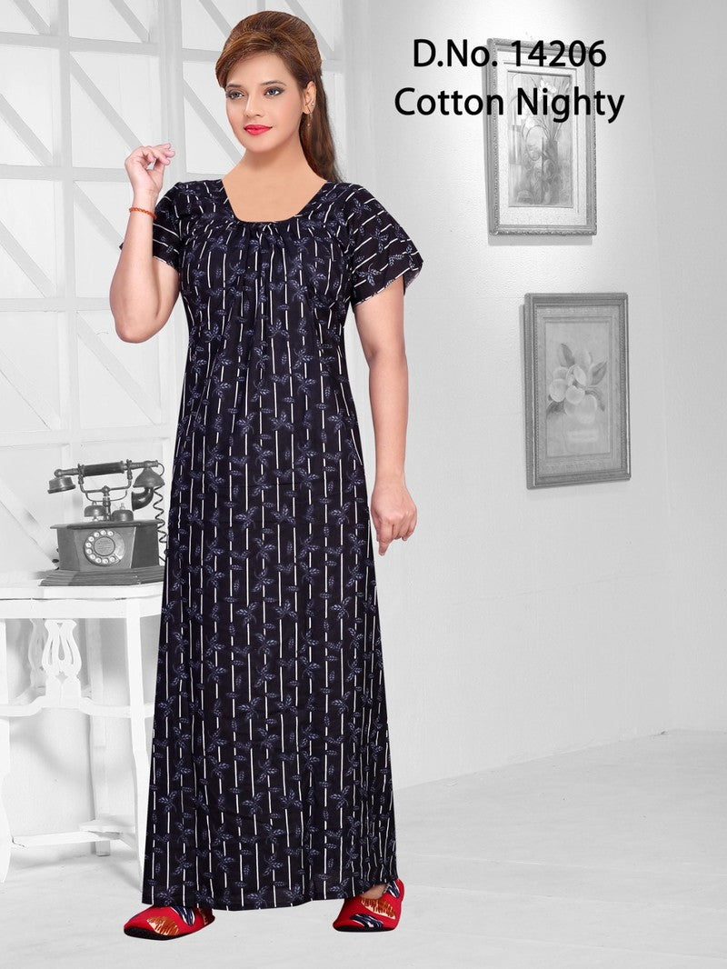 Missy - Cotton Printed Nighty Gown - Black