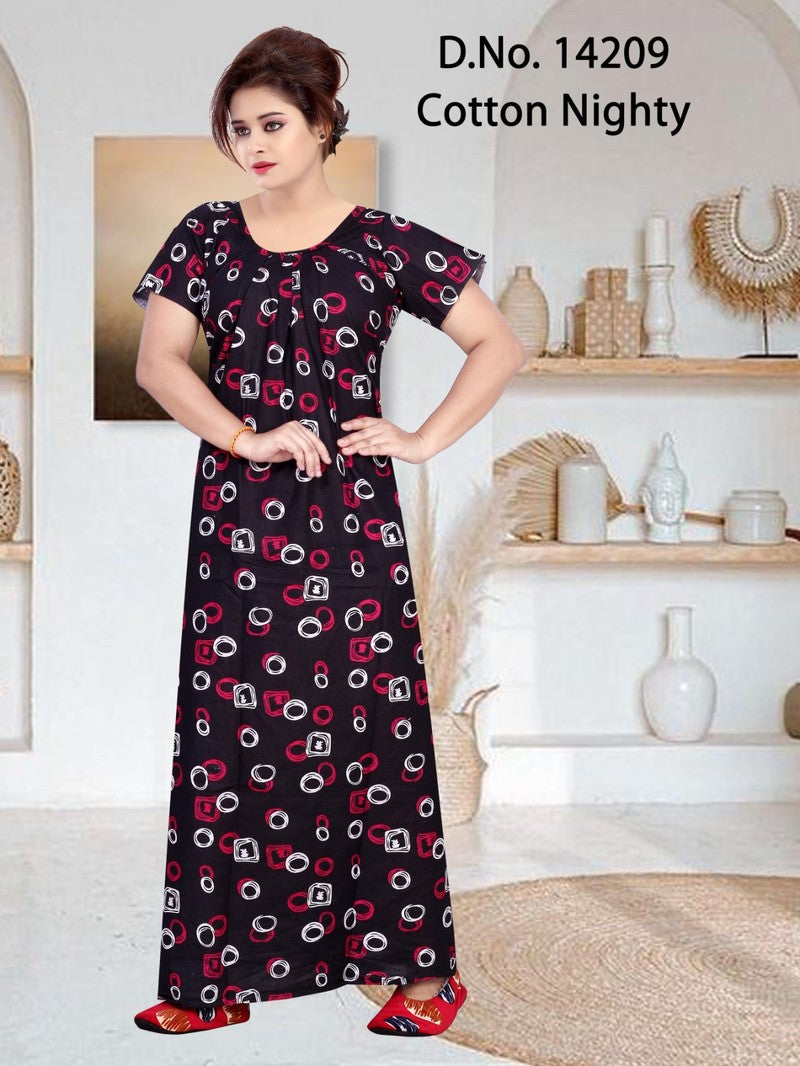 Missy Cotton Printed Nighty Gown Black KartZu Wholesale markets for clothes