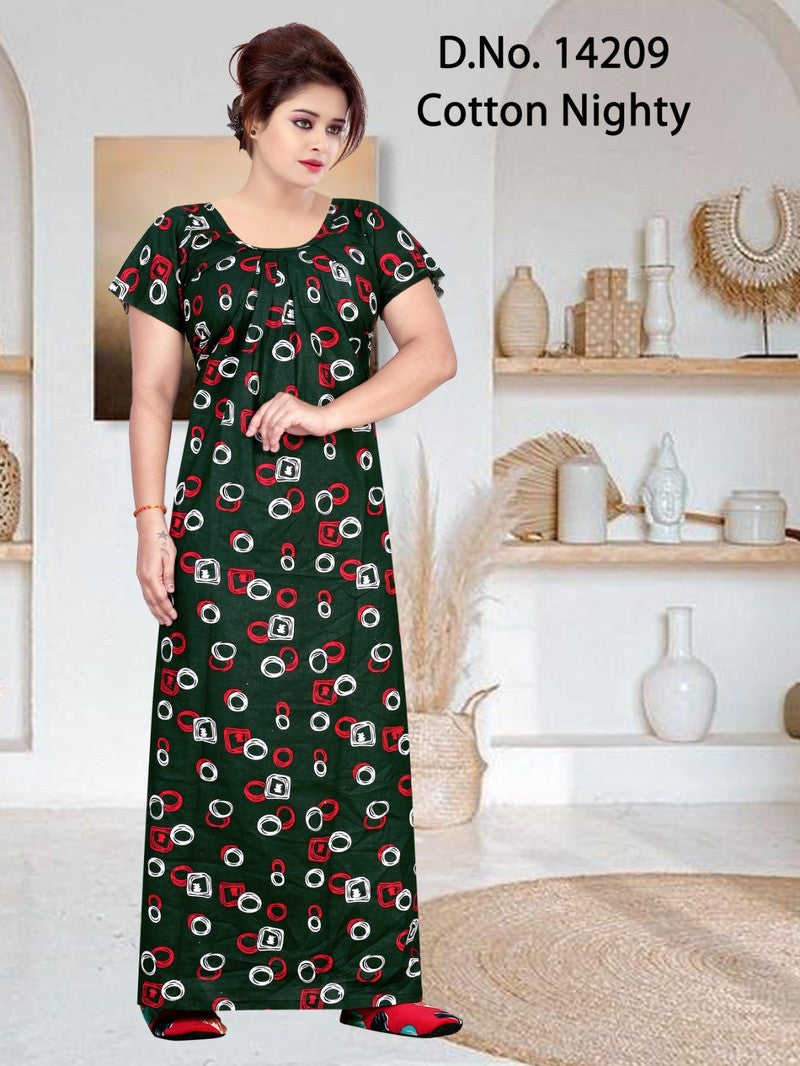 Missy - Cotton Printed Nighty Gown - Green