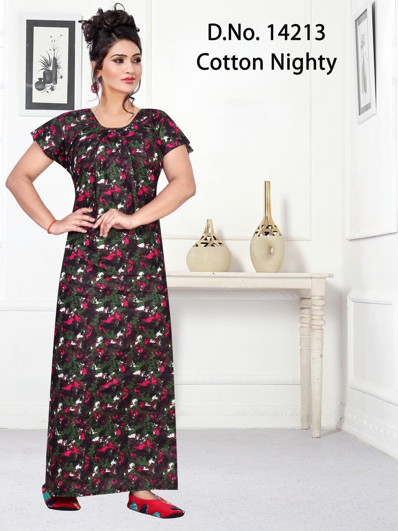 Missy - Cotton Printed Nighty Gown - Multicolor