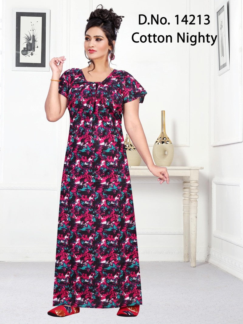 Missy - Cotton Printed Nighty Gown - Multicolor