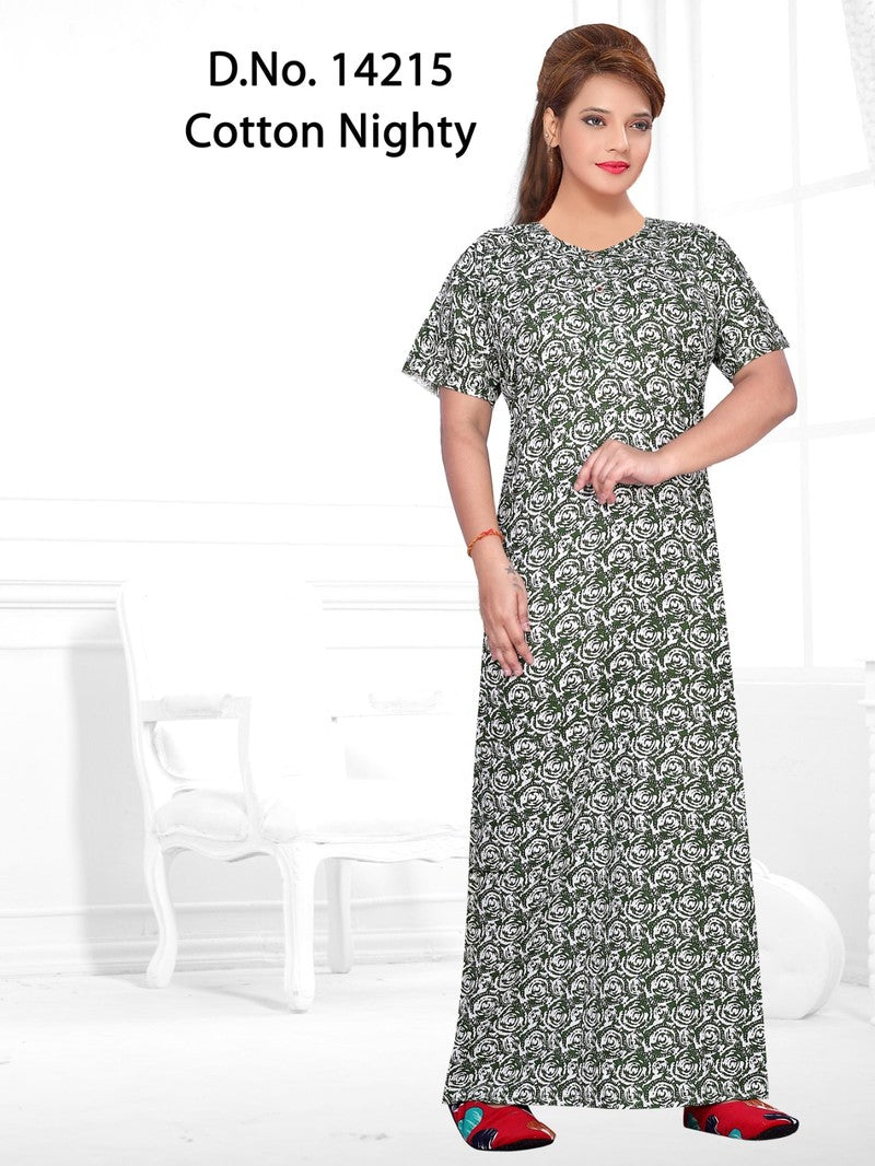 Missy - Cotton Printed Nighty Gown - Green