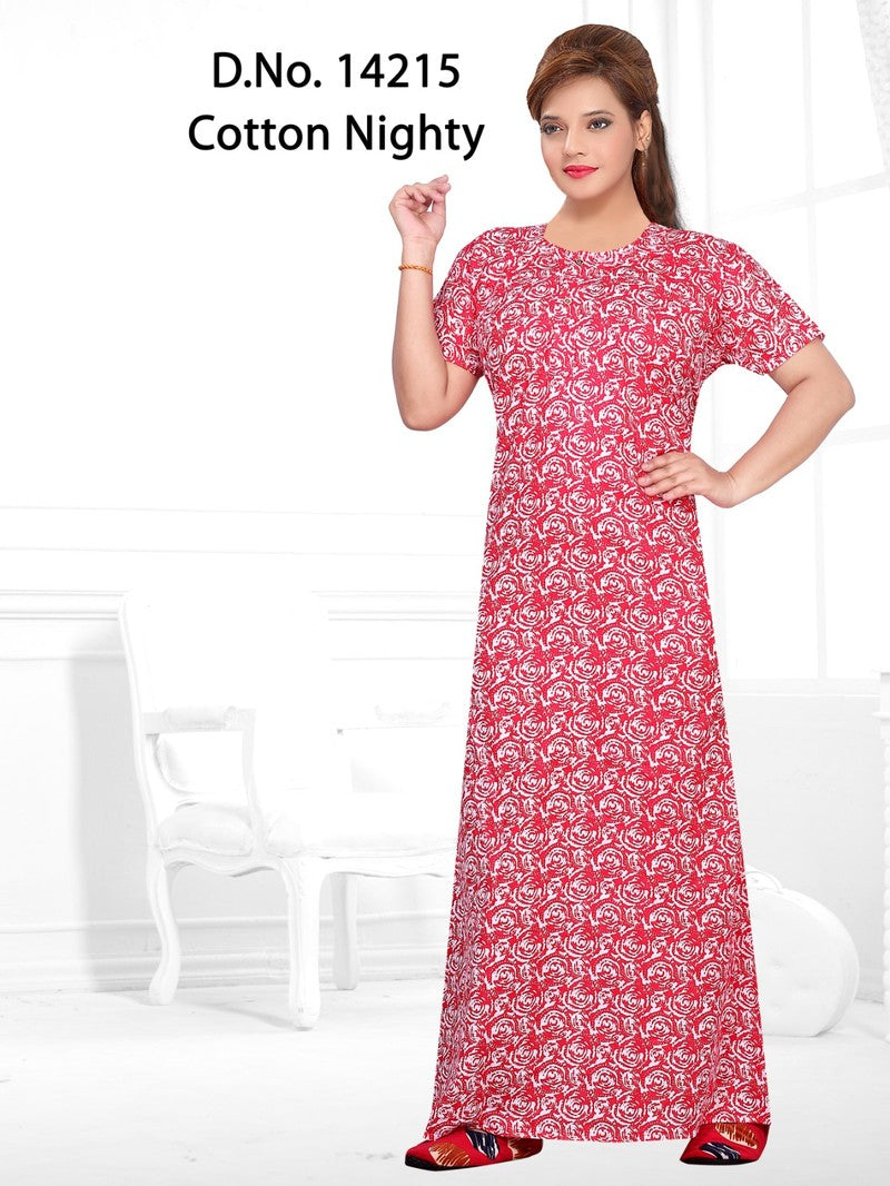 Missy - Cotton Printed Nighty Gown - Red