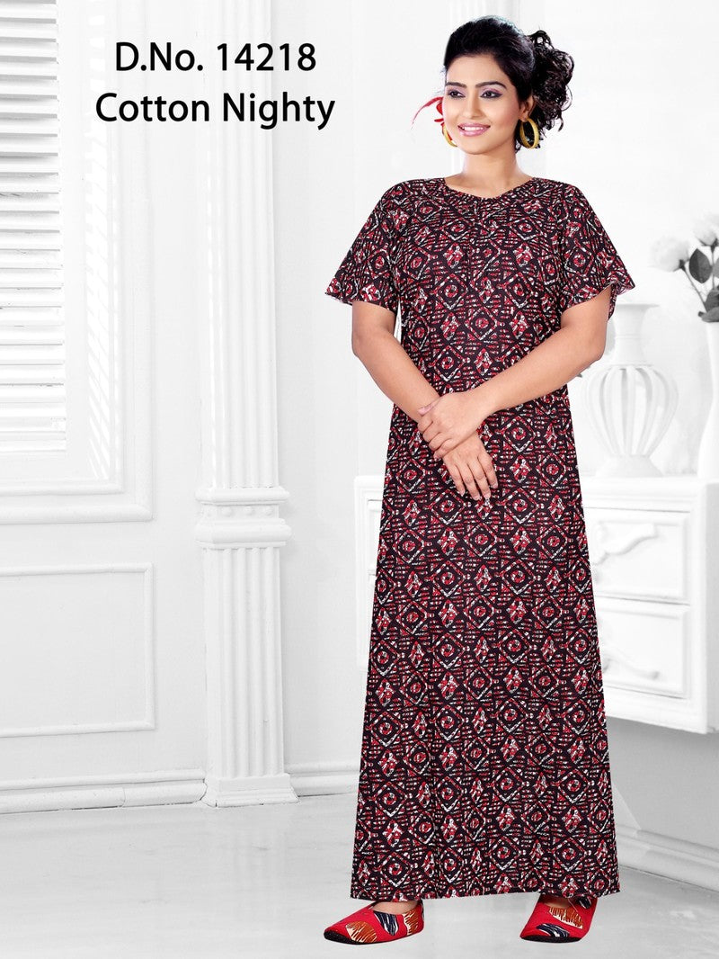 Missy - Cotton Printed Nighty Gown - Multicolor