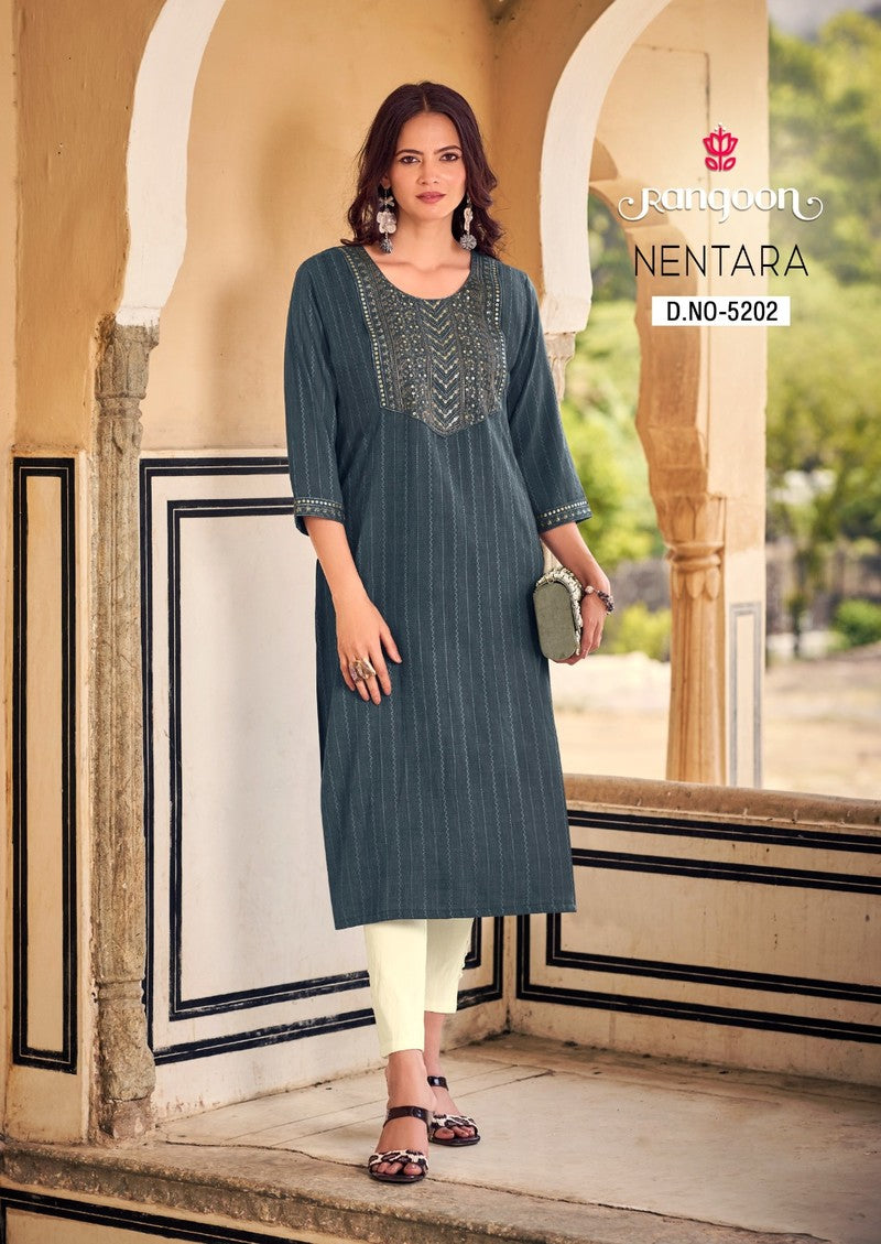 Nentara By Rangoon Kurti Catalog - Teal