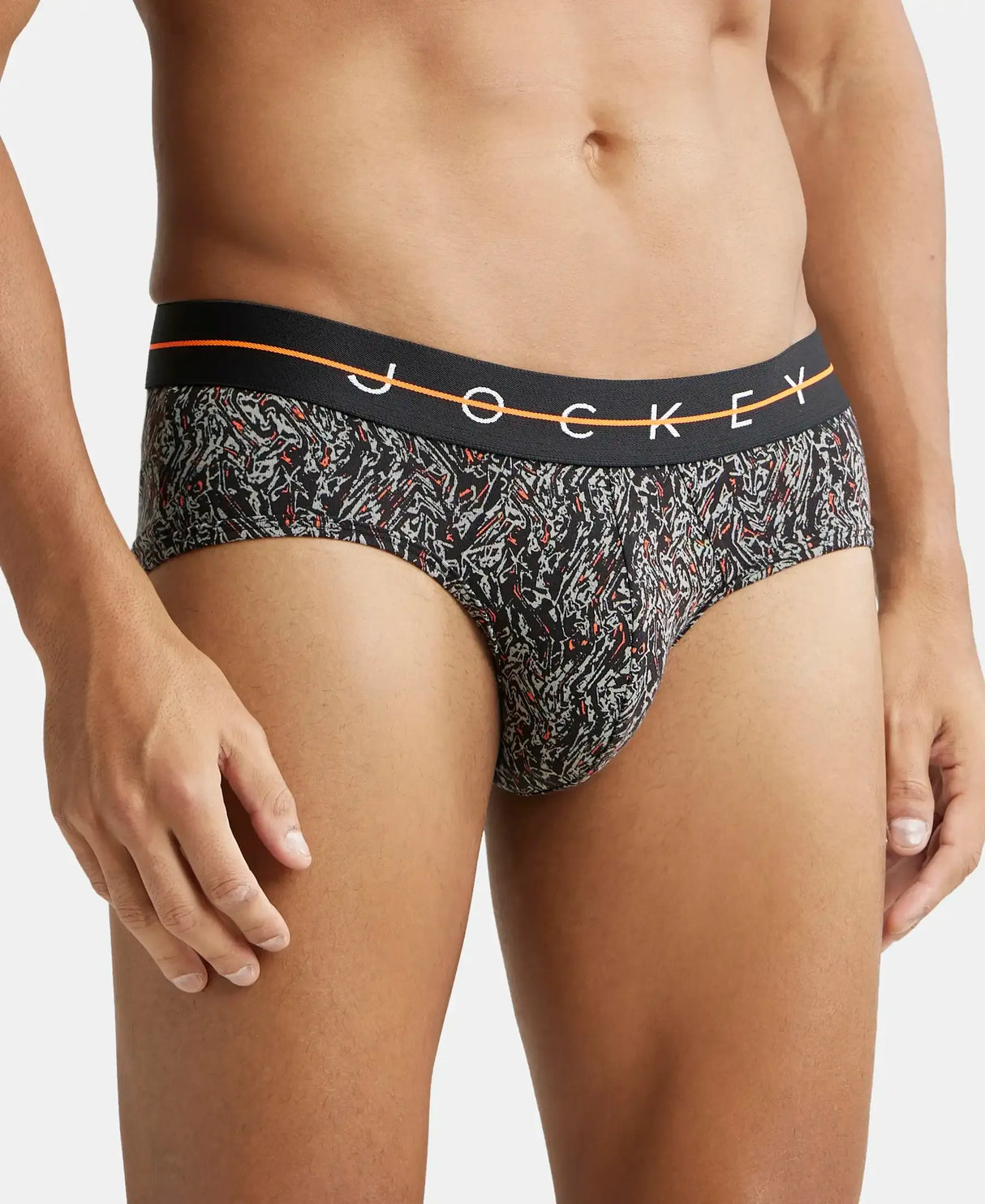 JOCKEY Super Combed Cotton Printed Brief with Ultrasoft Waistband #NY01 - Black & Orange