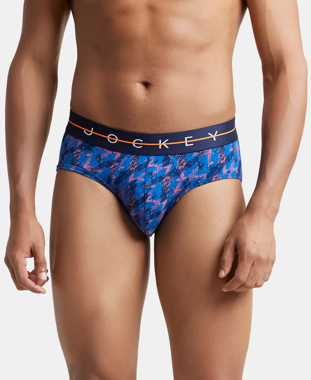 JOCKEY Super Combed Cotton Printed Brief with Ultrasoft Waistband #NY01 - Navy & Orange