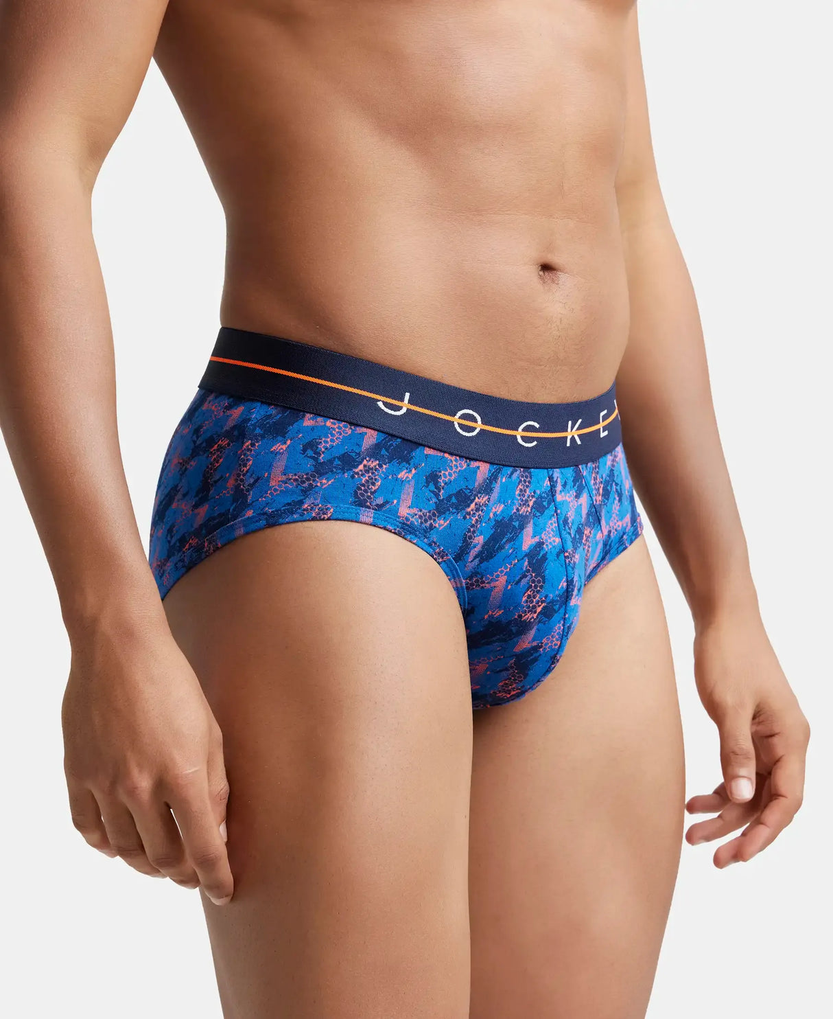 JOCKEY Super Combed Cotton Printed Brief with Ultrasoft Waistband #NY01 - Navy & Orange