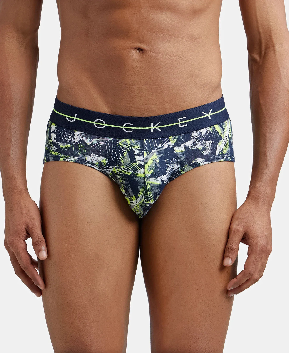 JOCKEY Super Combed Cotton Printed Brief with Ultrasoft Waistband #NY01 - Navy & Neon