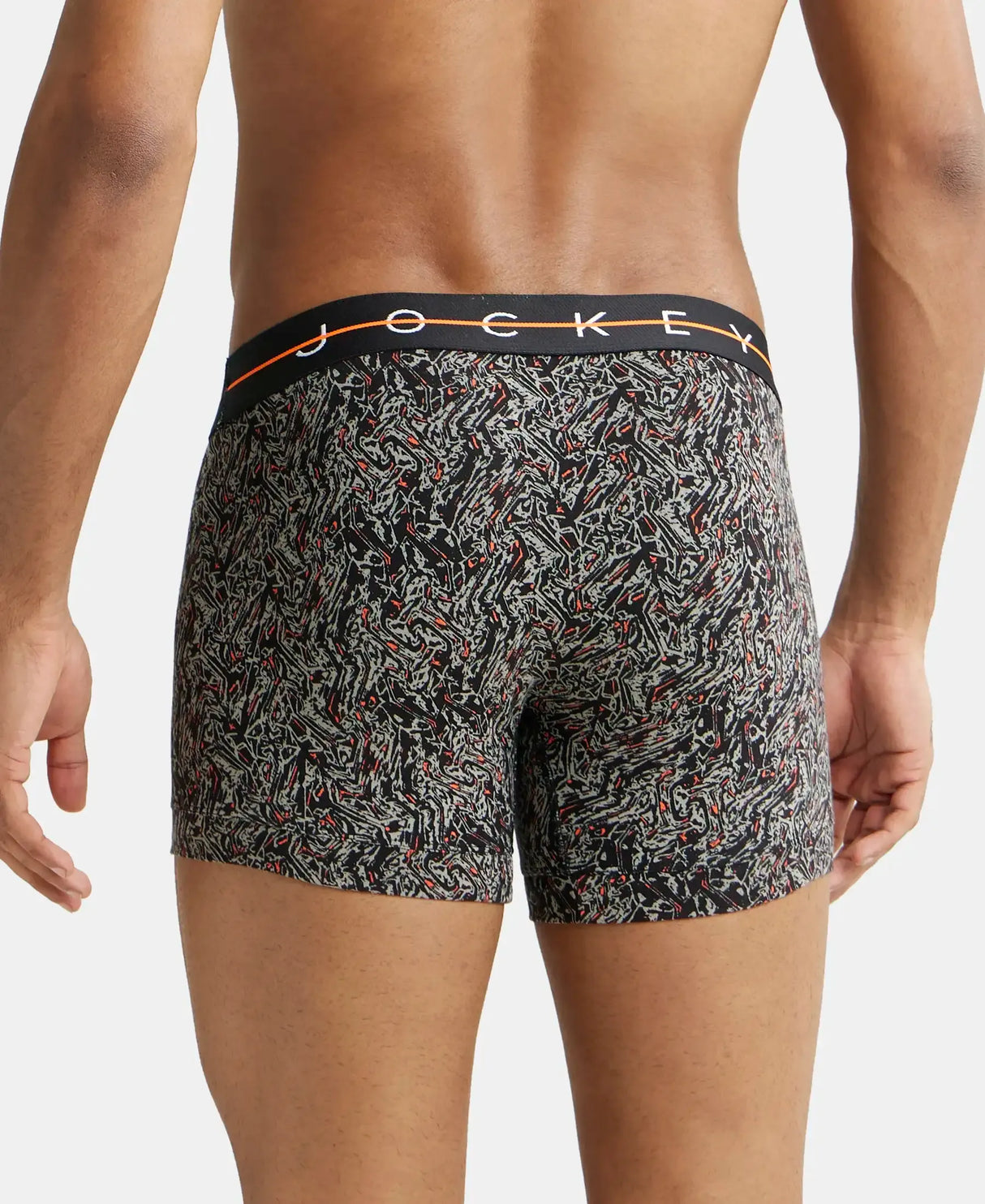 JOCKEY Super Combed Cotton Printed Trunk with Ultrasoft Waistband #NY02- Black & Orange