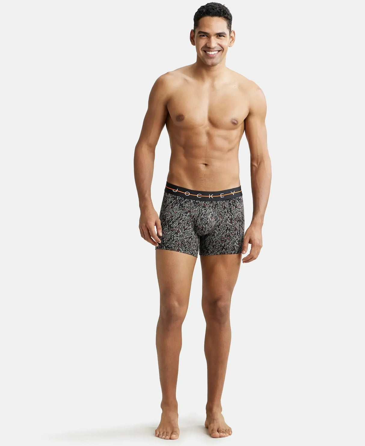 JOCKEY Super Combed Cotton Printed Trunk with Ultrasoft Waistband #NY02- Black & Orange