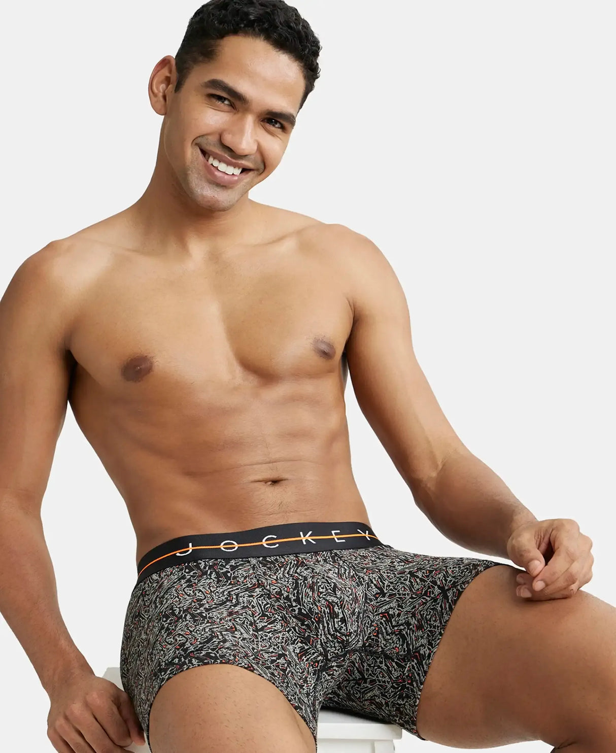 JOCKEY Super Combed Cotton Printed Trunk with Ultrasoft Waistband #NY02- Black & Orange