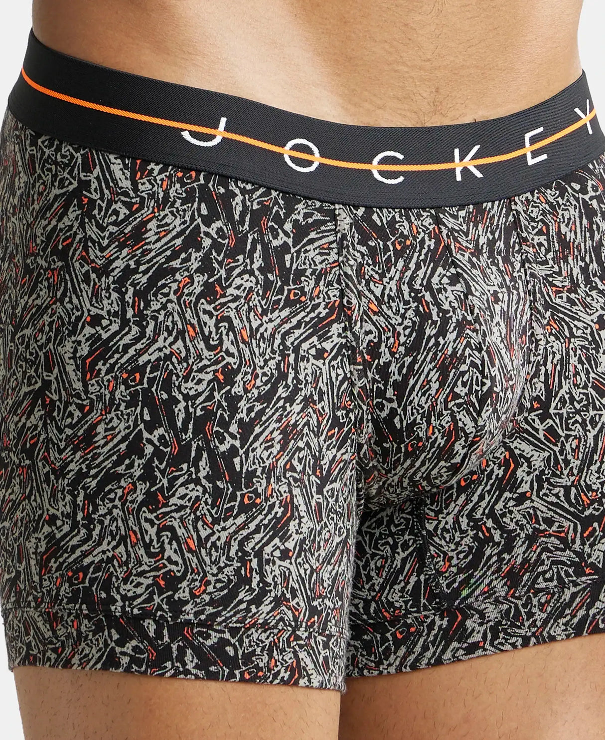 JOCKEY Super Combed Cotton Printed Trunk with Ultrasoft Waistband #NY02- Black & Orange