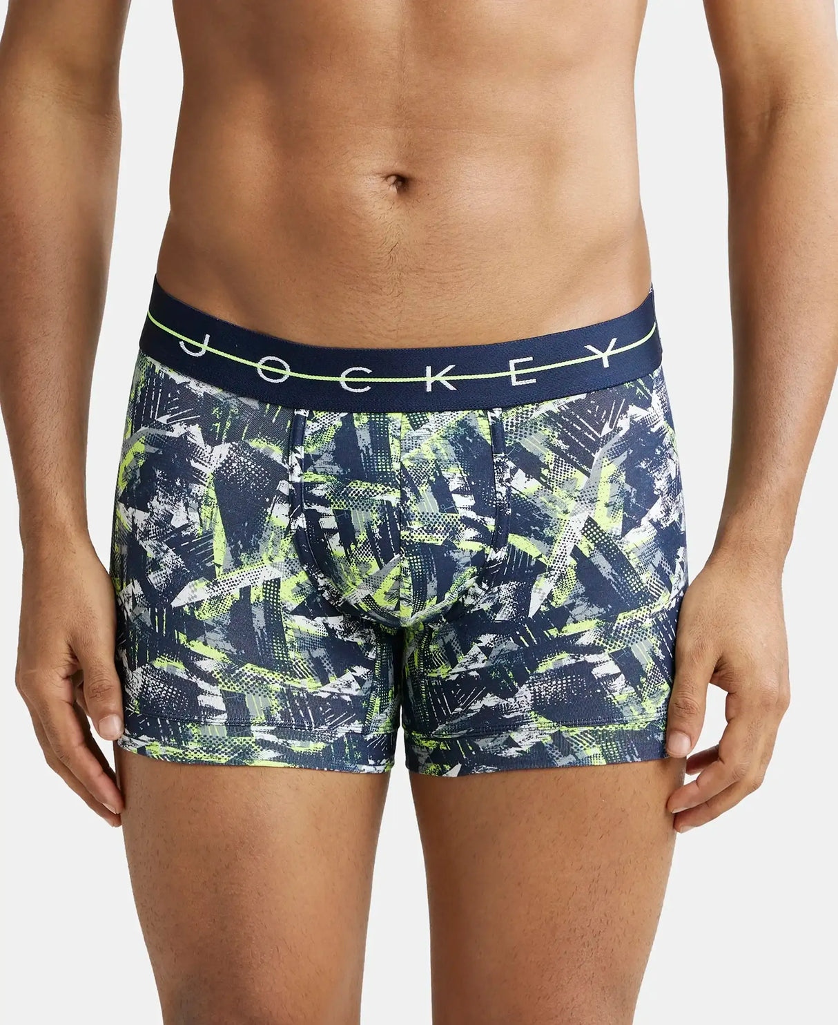 JOCKEY Super Combed Cotton Printed Trunk with Ultrasoft Waistband #NY02- Navy & Neon