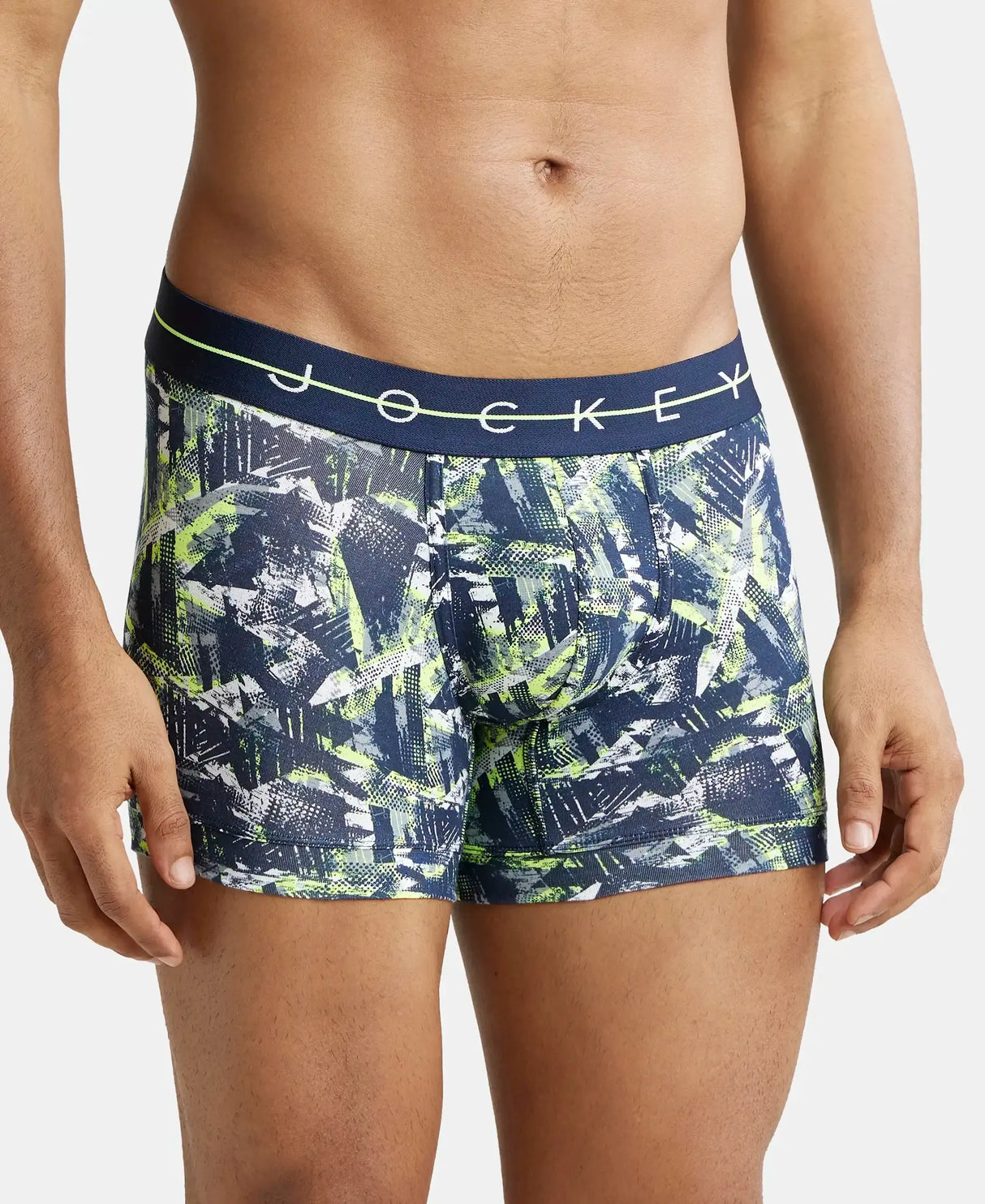 JOCKEY Super Combed Cotton Printed Trunk with Ultrasoft Waistband #NY02- Navy & Neon