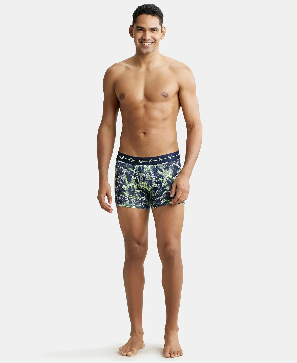 JOCKEY Super Combed Cotton Printed Trunk with Ultrasoft Waistband #NY02- Navy & Neon